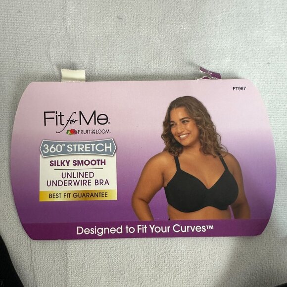 Fit For Me By Fruit Of The Loom Plus Size 360 Stretch Black Underwire Bra 44D - Picture 3 of 6